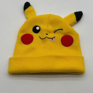 Pokemon Official Beanie Hat/ Skullcap Yellow Pikachu Wink Face One Size Fits All
